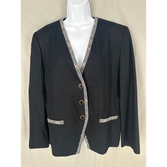 Vintage Pendleton Jacket Womens Large Black Blazer Virgin Wool Made USA Button - Picture 1 of 8